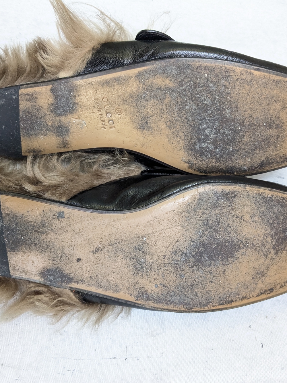 Gucci Black Leather Fur-Trim Princetown Mules with Red Skull Men US 7.5 - Picture 9 of 14